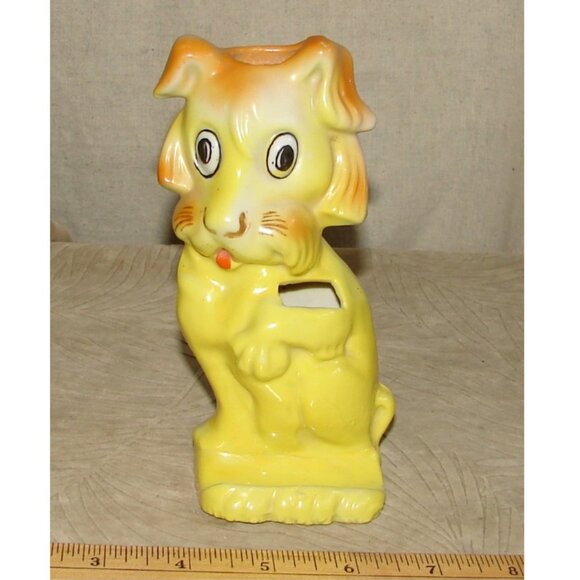 1920's Gold Castle Toothbrush Holder Yellow Lion/Dog, Chikusa Japan, Porcelain - Picture 1 of 12